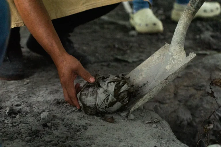 Preparación del pib, el horno tradicional yucateco bajo tierra